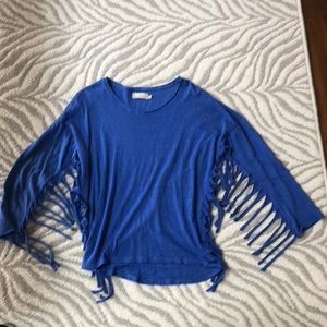 Nation blue fringe top shirt sweater x small